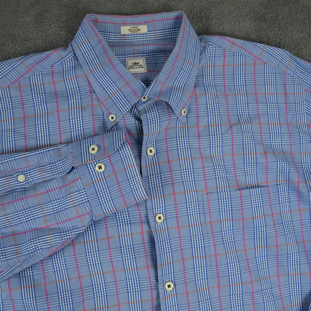 Peter Millar Button Down Shirt Men Large Blue Plaid 2013 PGA Championship Cotton